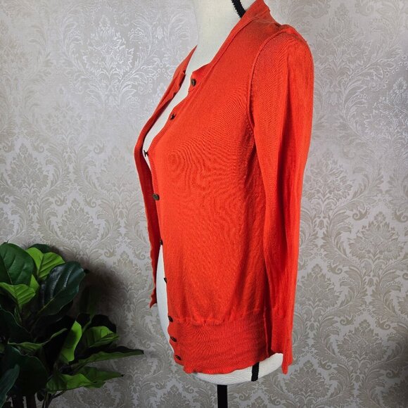 LOFT Size XS Lightweight Orange Cardigan Button Up 3/4 Sleeve Exposed Seams - Picture 6 of 13